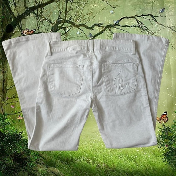 Y2k 90s Baby Phat White Bootcut Pants Size 7 - Picture 1 of 8